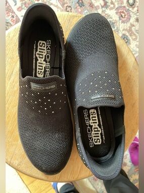 Skechers Black Slip-On Knit Sneakers with Metallic Studs